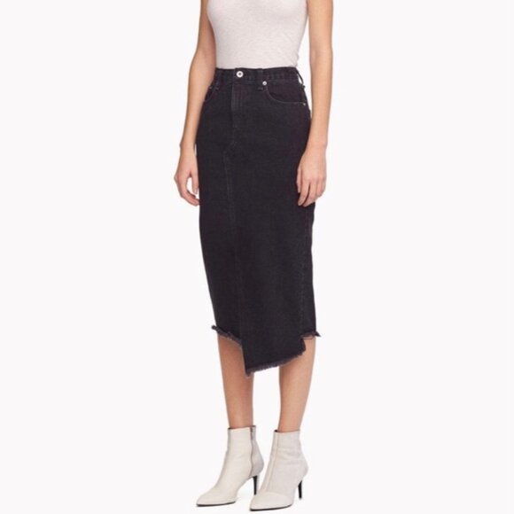 Rag & Bone High Waist Denim Midi Sukato Skirt Black Size 26 - Picture 1 of 11